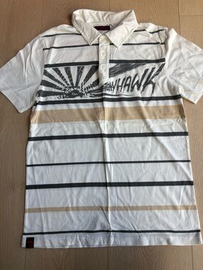 Tony Hawk White Stripe Polo Shirt with Black and Tan Accents